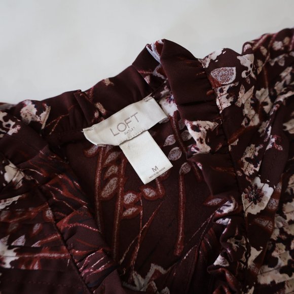 ANN TAYLOR LOFT Size 10 Maroon Beige Tan Skirt Blouse Set Sleeveless Career - Picture 5 of 14